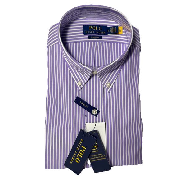 Polo Ralph Lauren Mens Large Dress Shirt Multi Colors Purple/White Slim Fit $125 - Picture 1 of 4